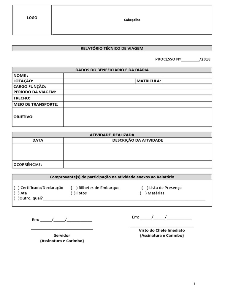 Modelo Relatório de Viagem PDF