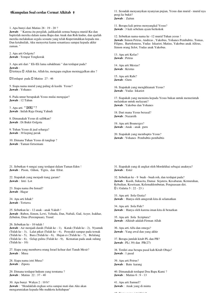 Soal Cerdas Cermat Alkitab Tentang Paskah Guru Paud