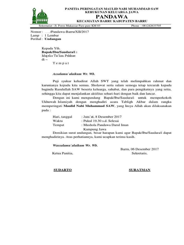 Surat Undangan Peringatan Maulid Nabi