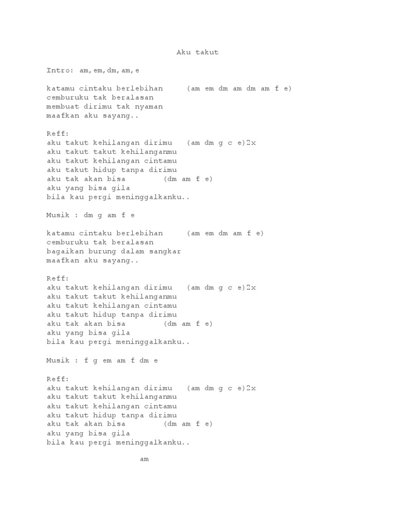 Chord Lagu Aku Takut Info Dan Tips