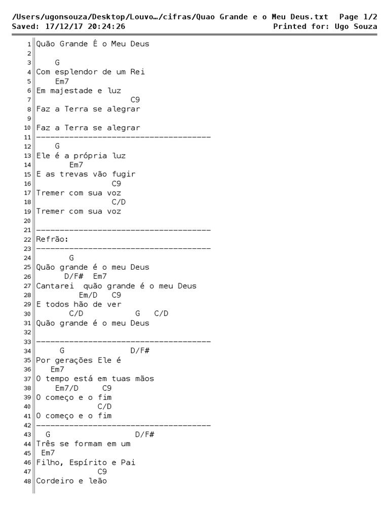Letra Da Musica Quao Grande é O Meu Deus