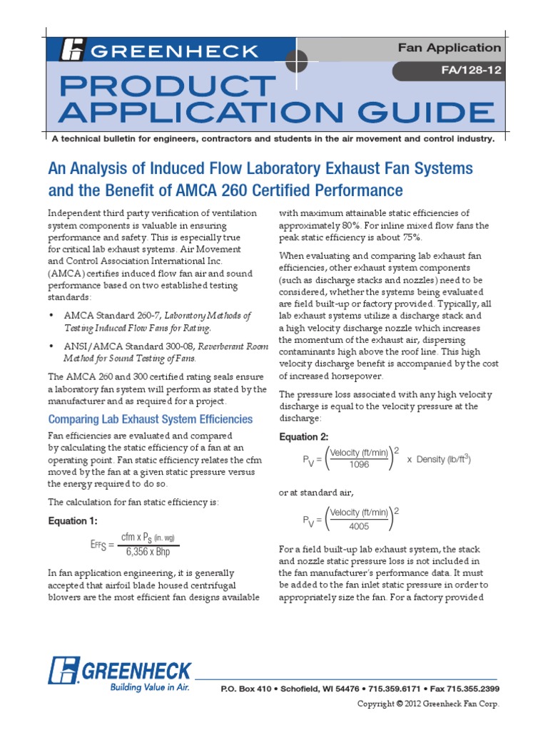An Analysis of Induced Flow Laboratory Exhaust Fan Systems and The