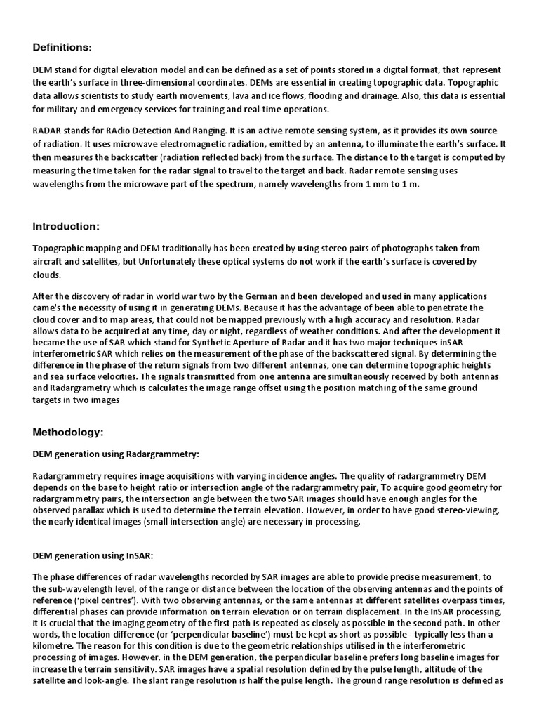 DEM Generation Using Radar Techniques | PDF | Radar ...