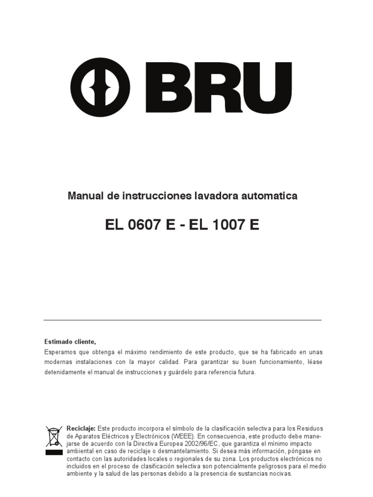 Lavadora Bru El 1007 e PDF | PDF | Lavadora | Tap (Válvula)