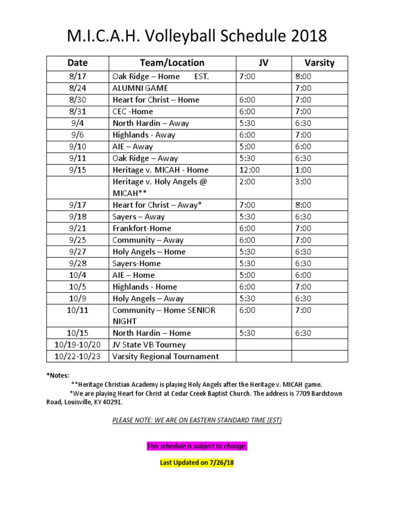 Volleyball Schedule 2018-2019 | PDF | Monotheistic Religions ...
