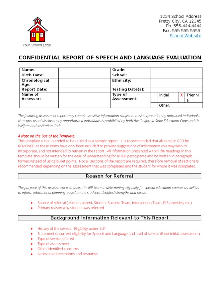 Speech and Language Evaluation Report | PDF | Individualized Education ...