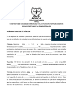 MODELO DE Contrato de Sociedad Comercial Colectiva Con Participación de Socios Capitalistas e Industriales