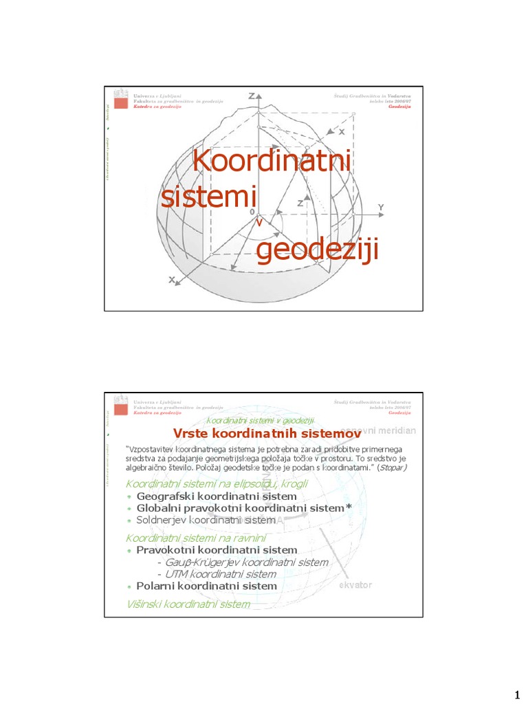 03 Koordinatni Sistemi V Geodeziji | PDF