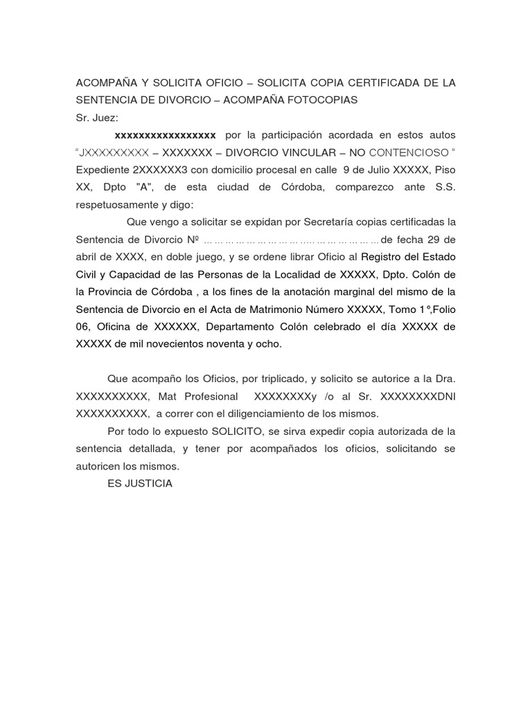Solicita Copia Certificada Sentencia de Divorcio | PDF | Divorcio