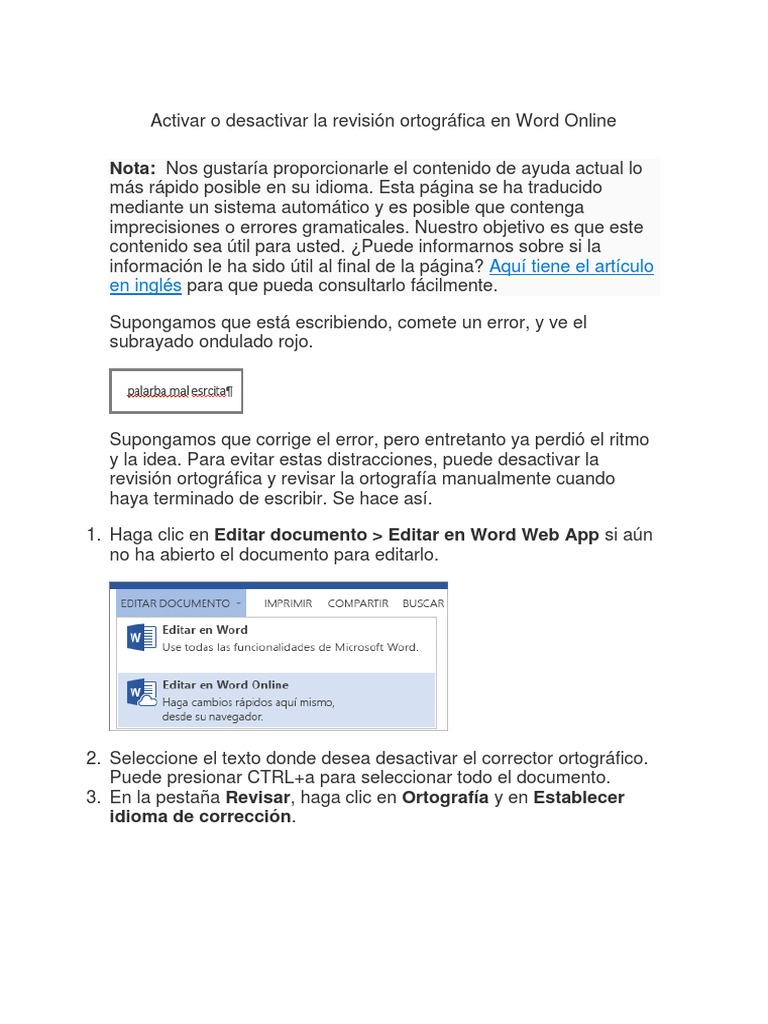 Activar o Desactivar La Revisión Ortográfica en Word Online PDF