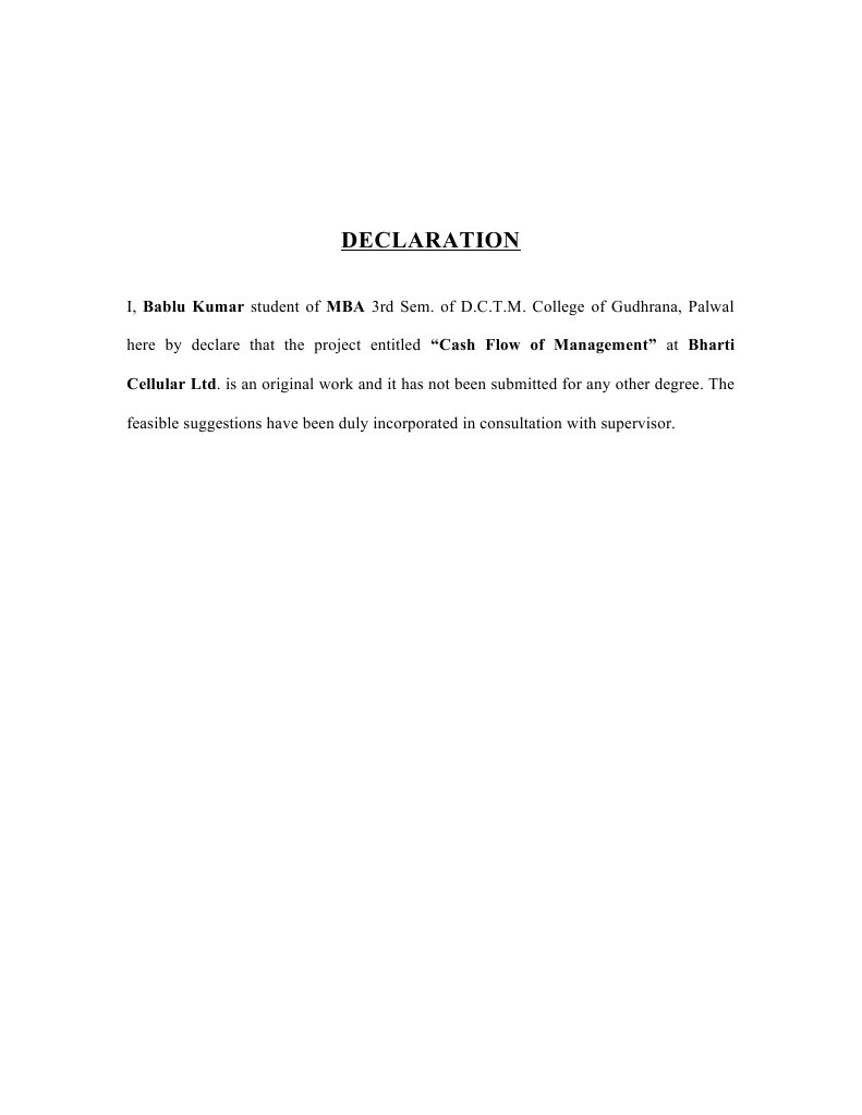 Cash Flow Management Project Declaration | PDF | Finance & Money ...