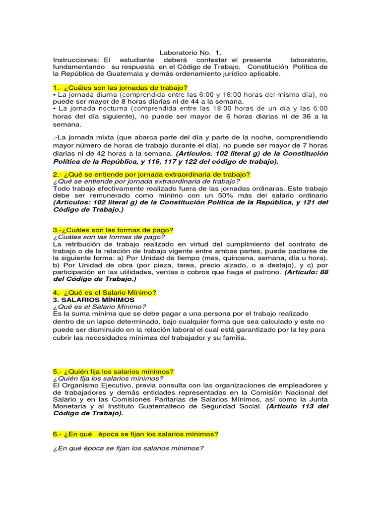 Normas Laborales y Salarios en Guatemala | PDF | Salario mínimo ...