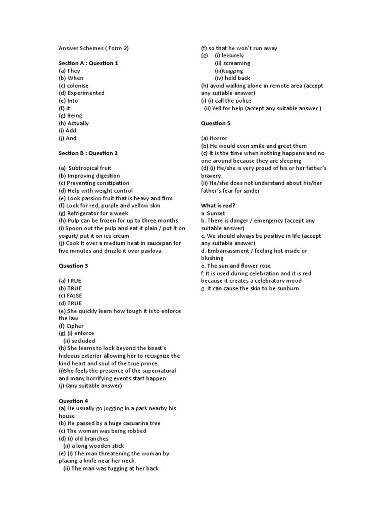 Answer Schemes for Form 2 Questions | PDF