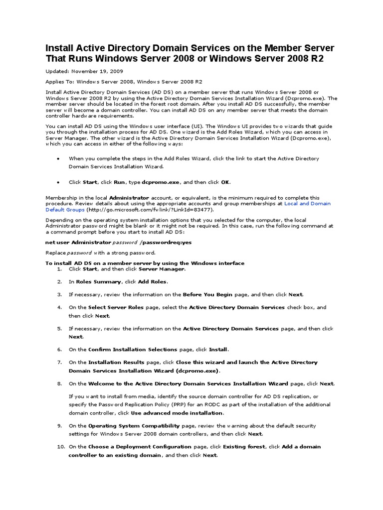 Install Active Directory | PDF