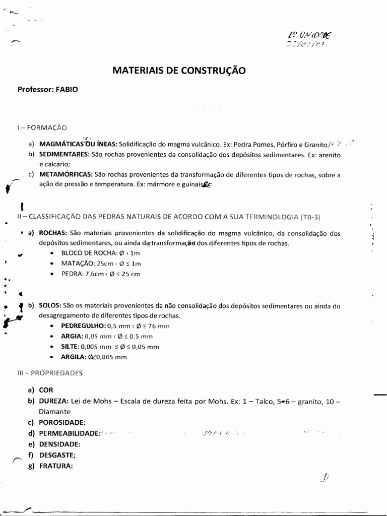 Propriedades e classificação dos principais materiais de construção ...