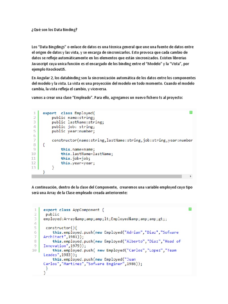 Introducción al Data Binding en Angular | PDF | HTML | Compilador