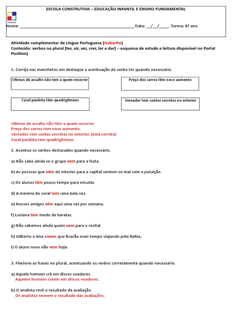 Atividade Complementar 2 Gabarito 8 - Ano | PDF | Céu | Escolas