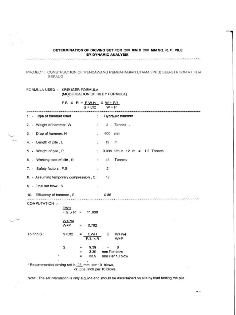 Pile Set Calculation Using Kreuger Formula | PDF | Science & Mathematics