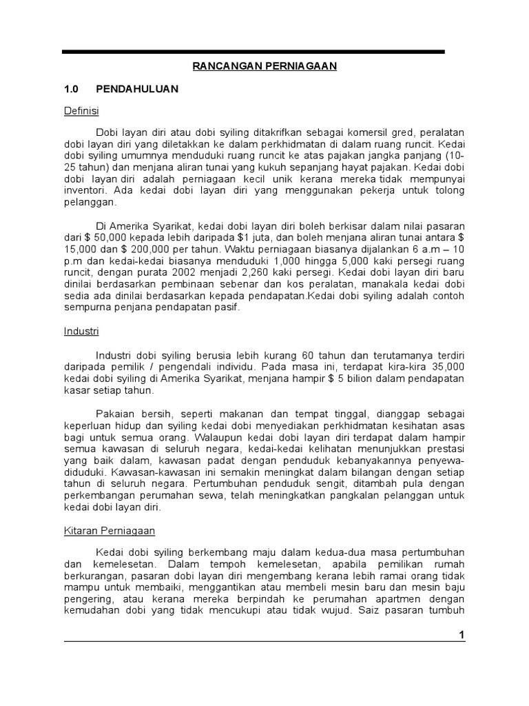 contoh kertas kerja kedai dobi