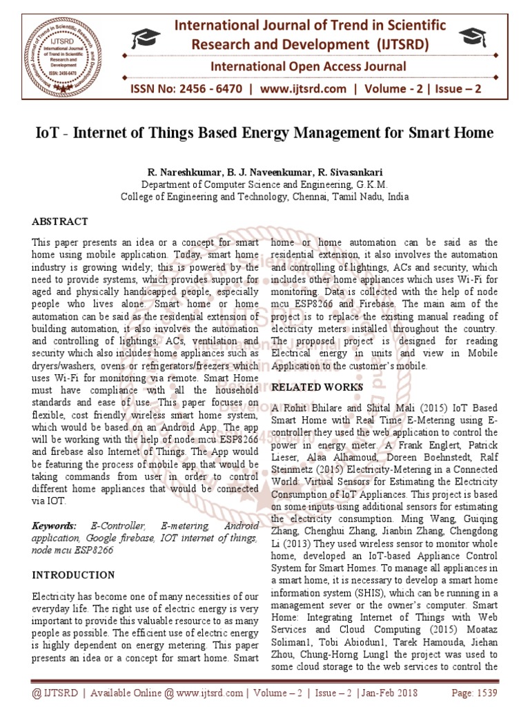 IoT - Internet of Things Based Energy Management For Smart Home | PDF ...