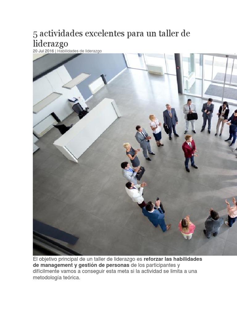 Actividades para Taller de Liderazgo | PDF | Liderazgo | Maestros