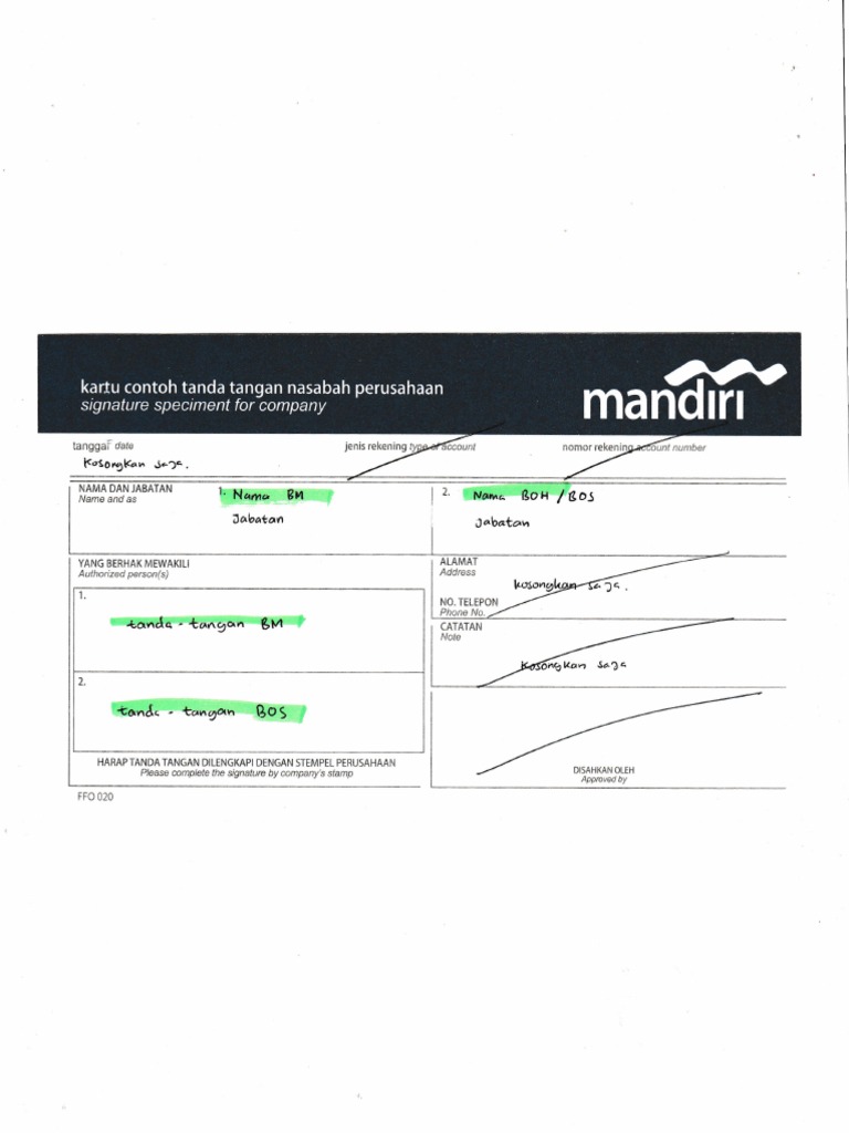Panduan TTD Kartu Specimen Bank Mandiri | PDF
