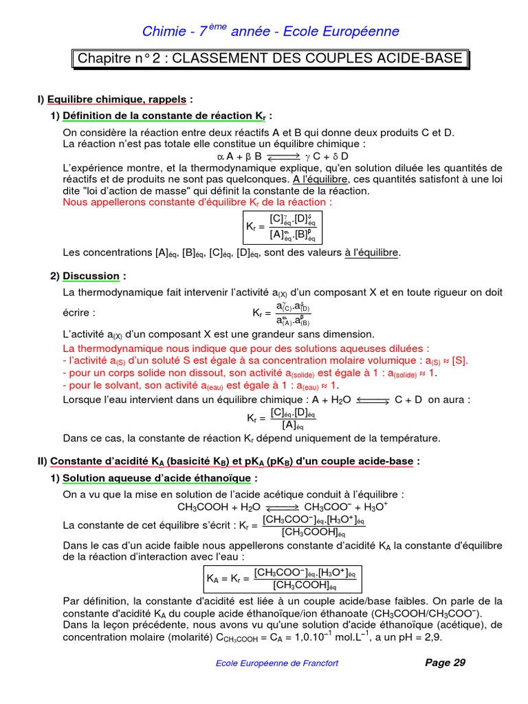Constantes d'acidité et pH en chimie | PDF | Acide | Concentration molaire
