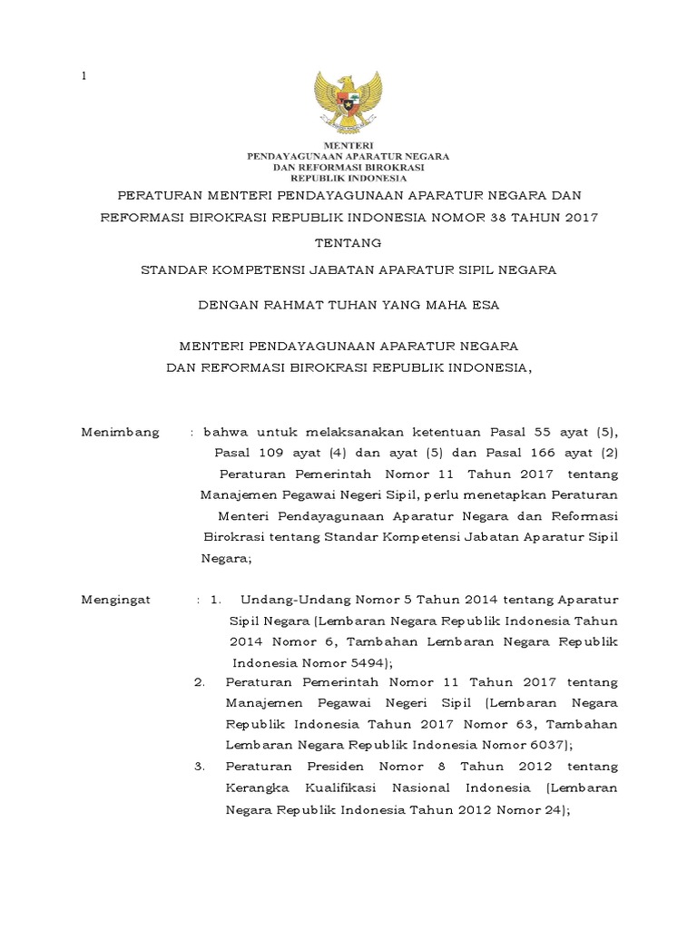 Peraturan Menteri Pan Dan Rb Nomor 38 Tahun 2018  Tentang Tahun