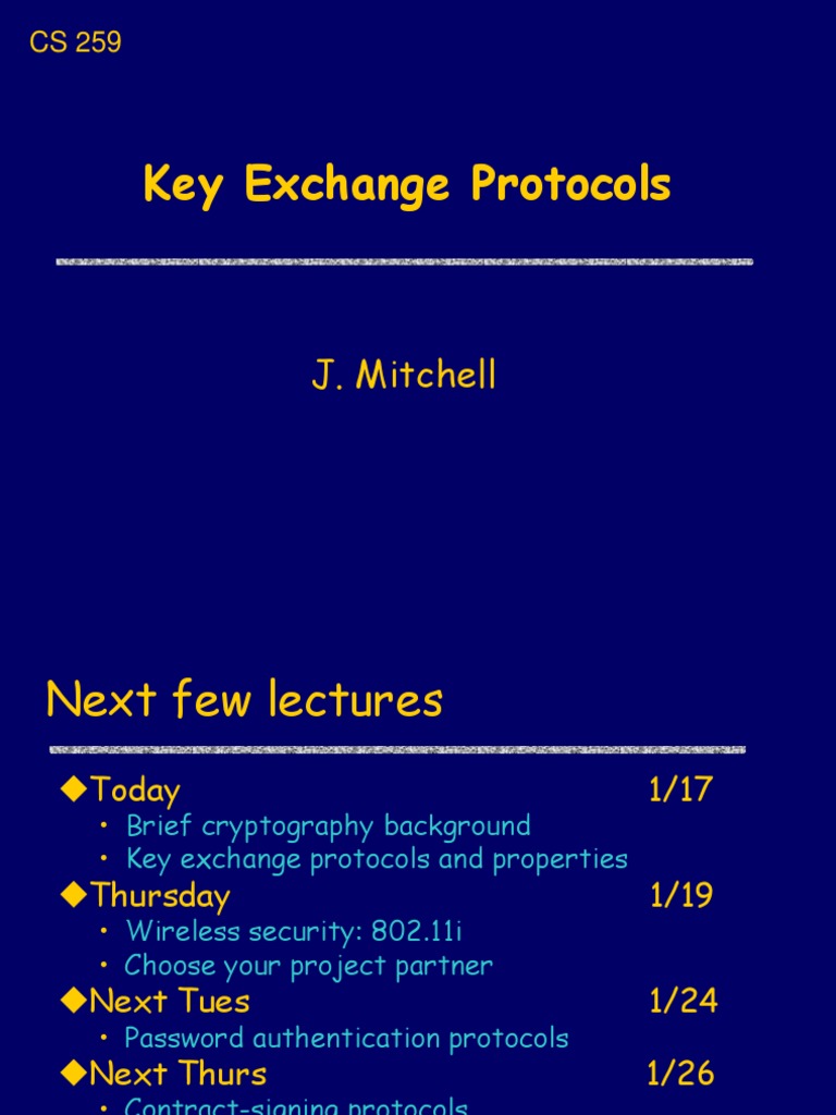 Key Exchange Protocols J. Mitchell PDF Key (Cryptography