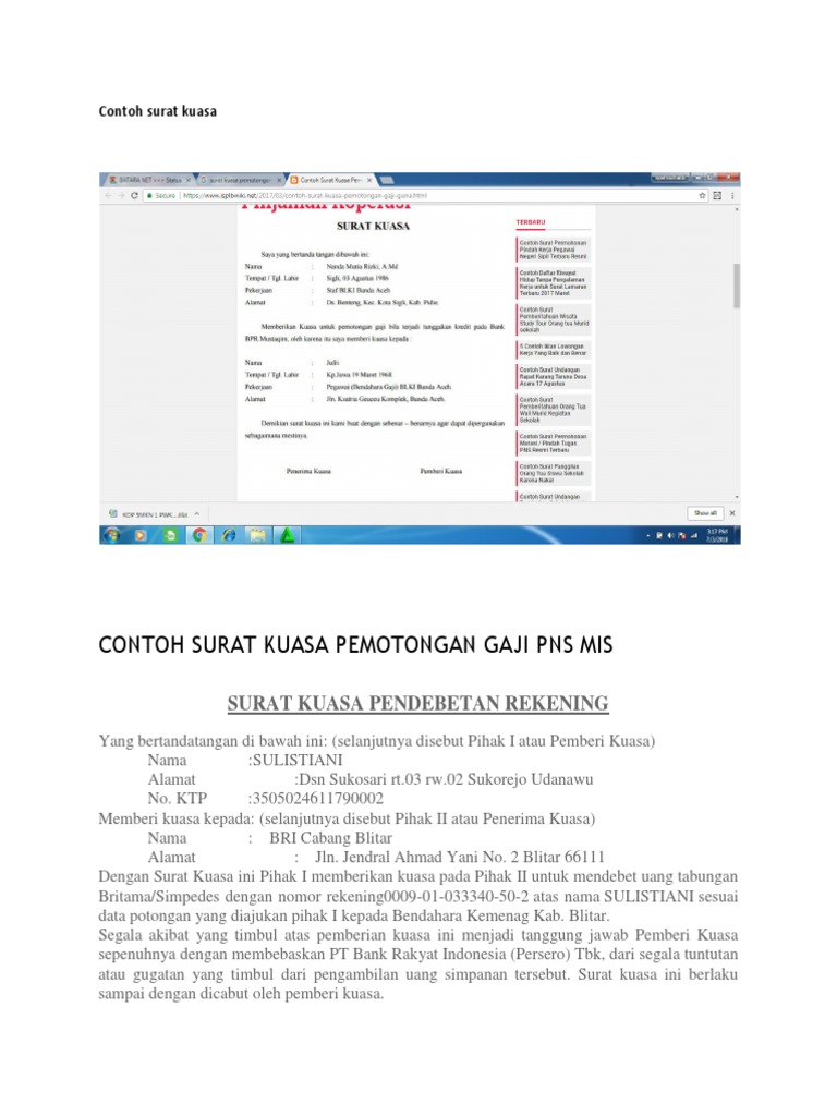 Contoh Surat Kuasa