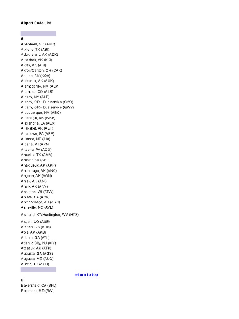 Airport Code List | PDF
