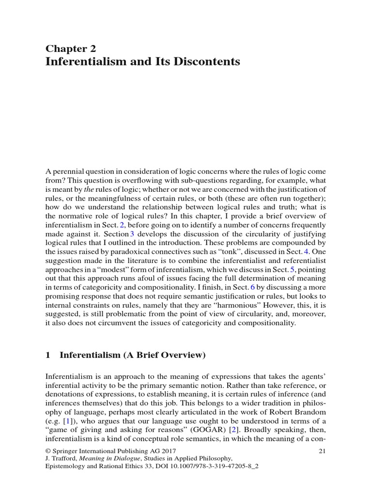 Inferentialism and Its Discontents 1 Inferentialism (A Brief Overview
