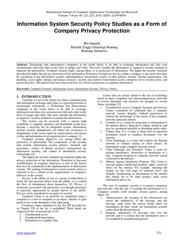 Information System Security Policy Studies As A Form of Company Privacy