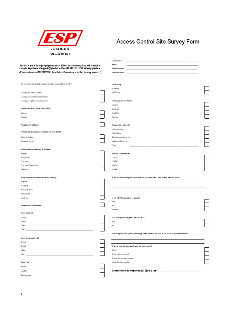 Access Control Survey Form | Access Control | Door