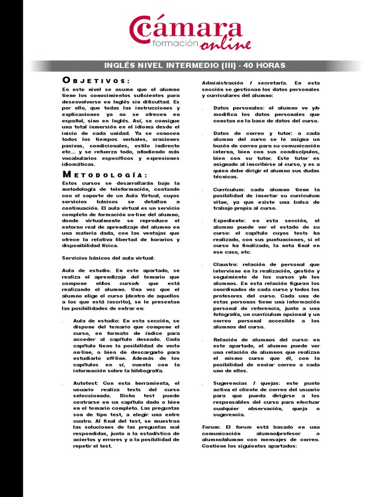 Curso de Inglés Intermedio III - 40 Horas | PDF | Perfecto (gramática ...