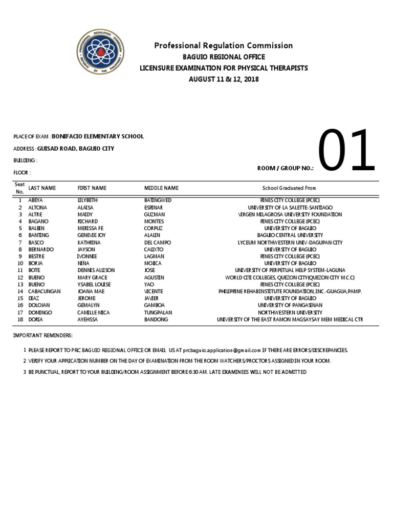 Physical Therapy Exam Schedule | PDF | Academic Institutions ...