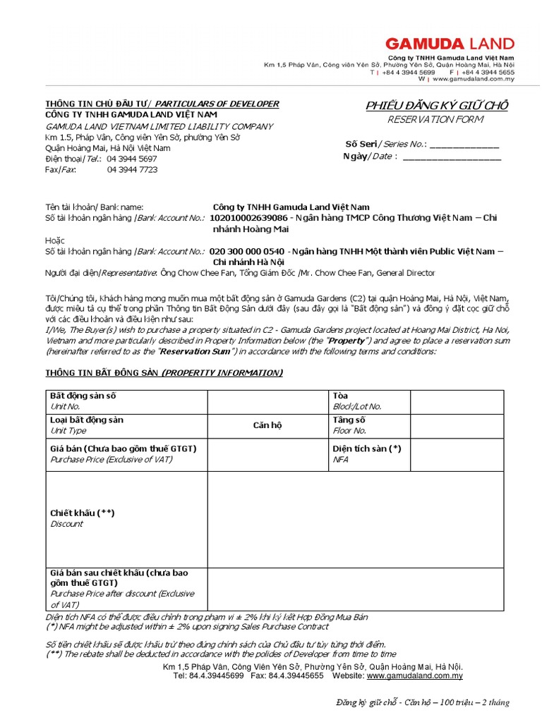 Apt CT1.Reservation Form | PDF