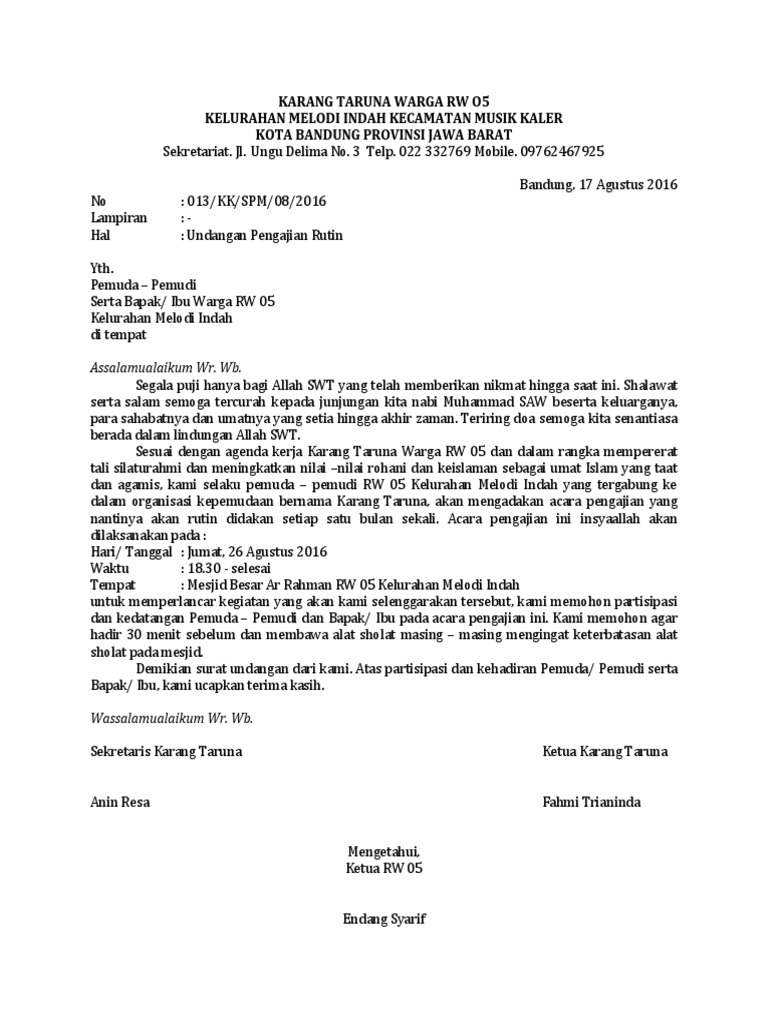 Contoh Surat Undangan Resmi Dari Karang Taruna Contoh Surat Undangan Resmi Dari Karang Taruna