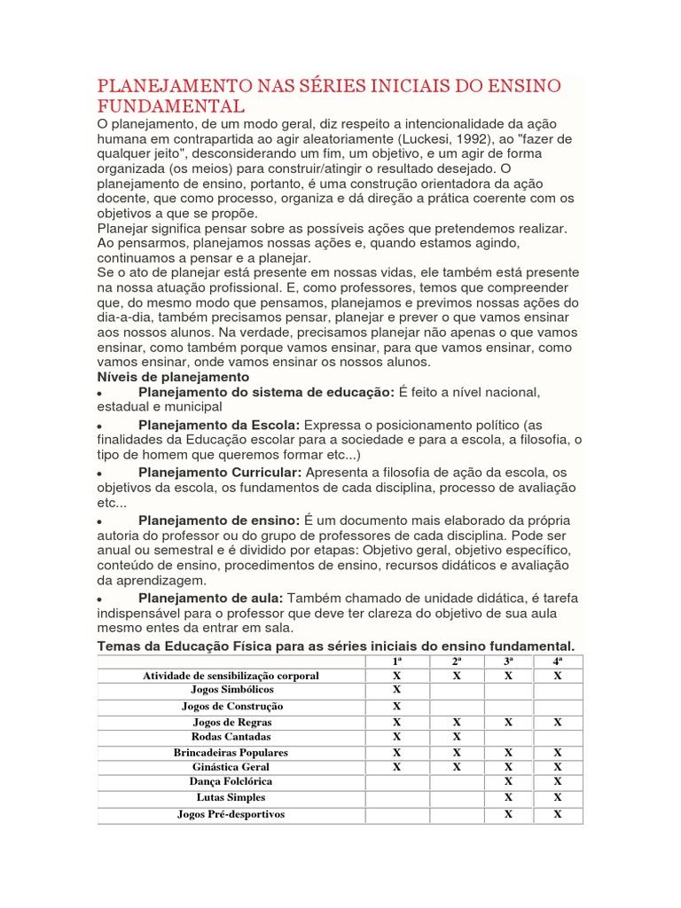 Planejamento Nas Séries Iniciais Do Ensino Fundamental | PDF ...