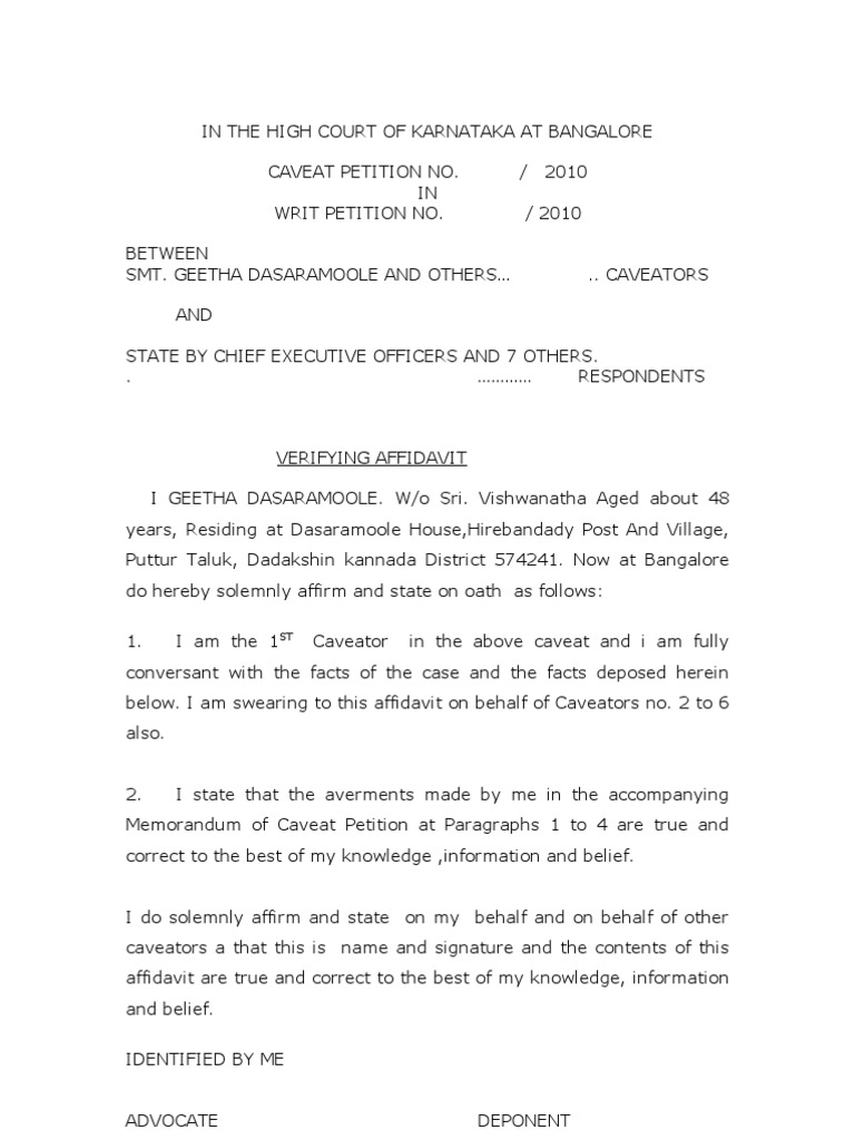 Caveat Affidavit Government Information