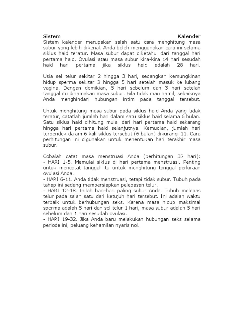 Sistem Kalender Masa Subur Pdf