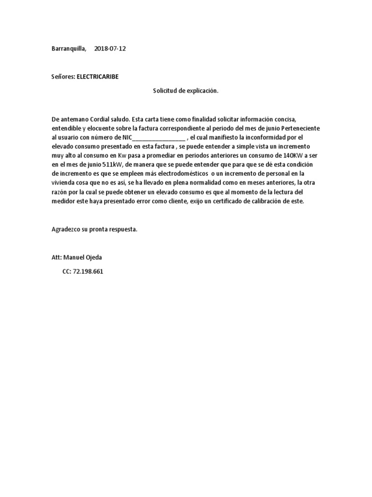 Electricaribe Carta Reclamo