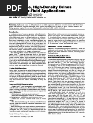 Solids-Free, High-Density Brines for Packer-Fluid Applications