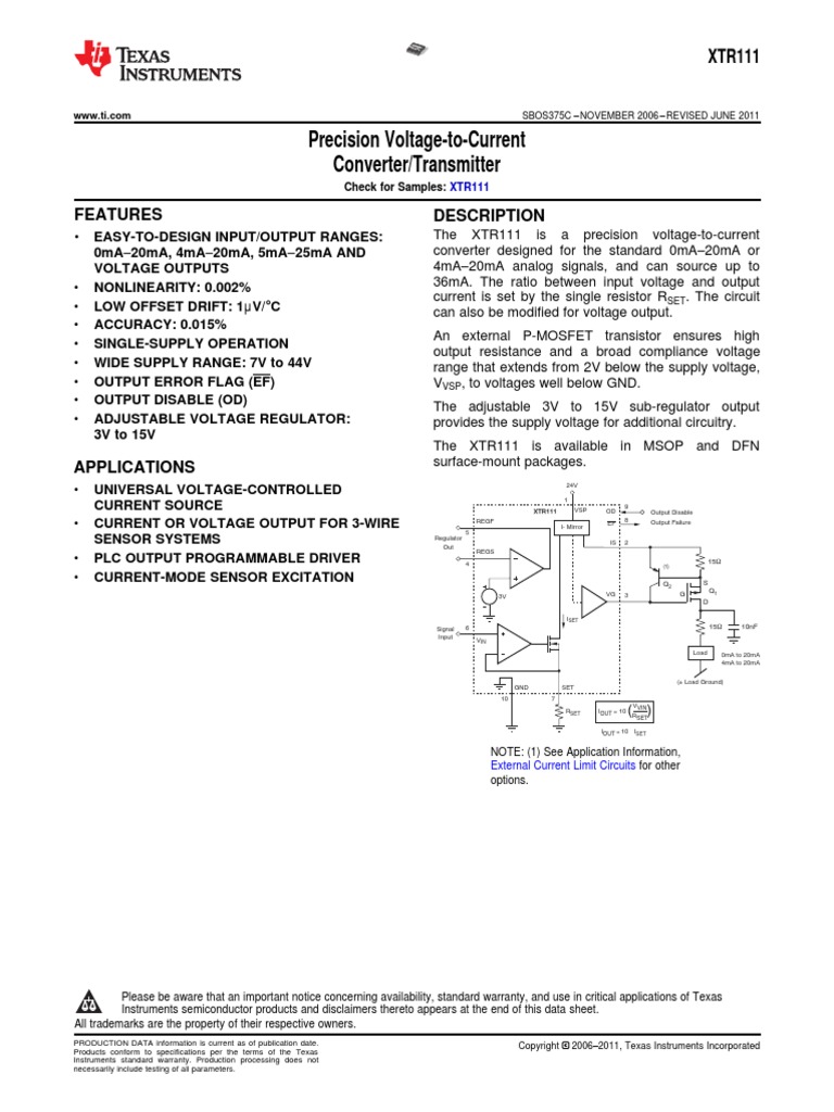 xtr111 Analog To Dig Conv PDF | PDF | Electrical Engineering ...