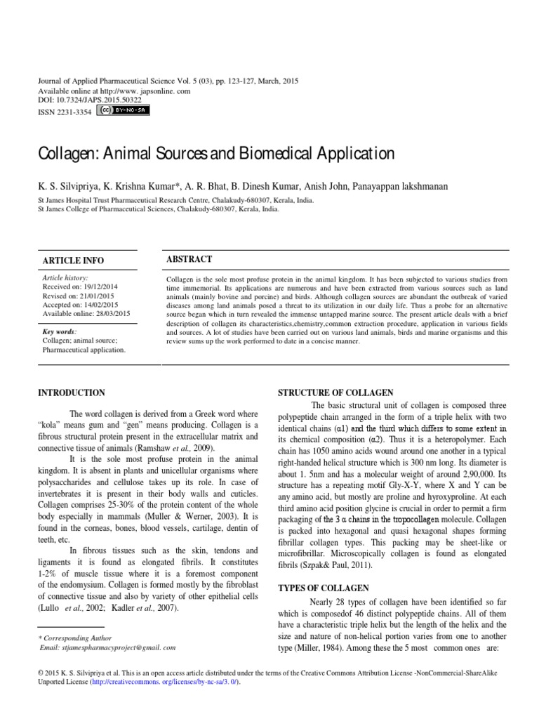 Collagen: Animal Sources and Biomedical Application