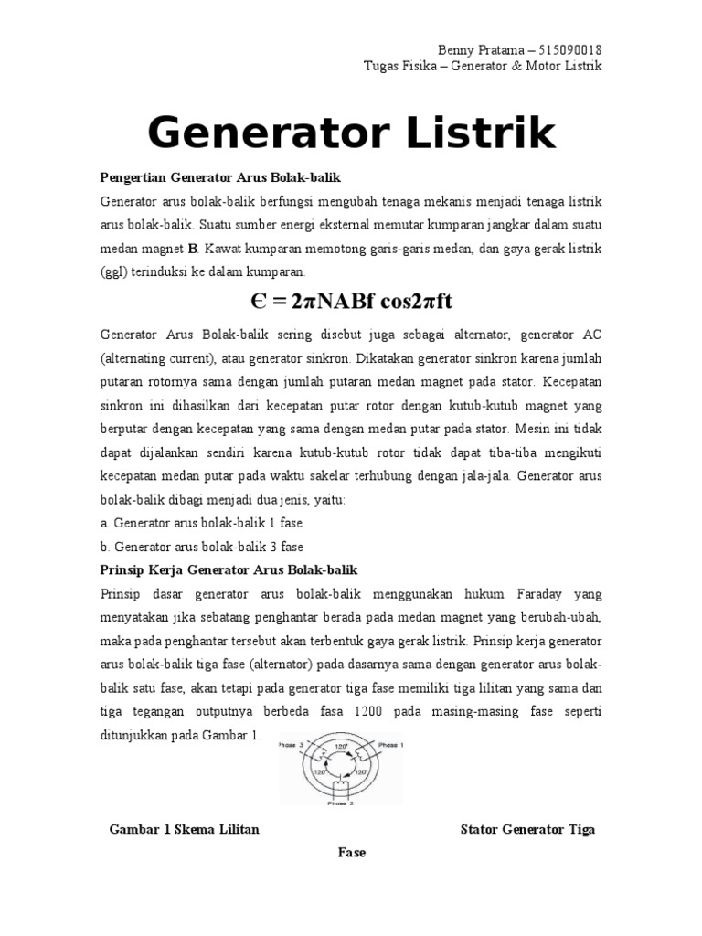 Tugas Fisika Generator Motor Listrik Tugas Fisika Generator Motor Listrik