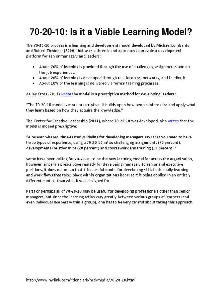 70-20-10 Learning Model PDF | PDF | Social Media | Popular Culture ...