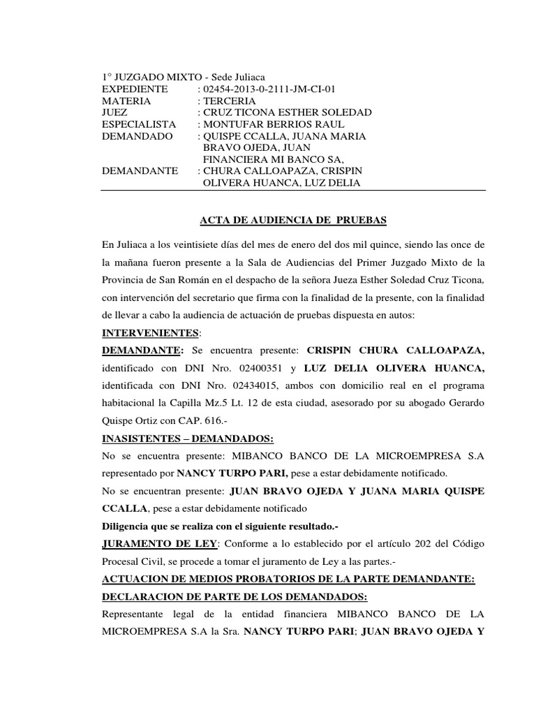 Acta de Audiencia de Pruebas Civil | PDF | Justicia | Crimen y violencia