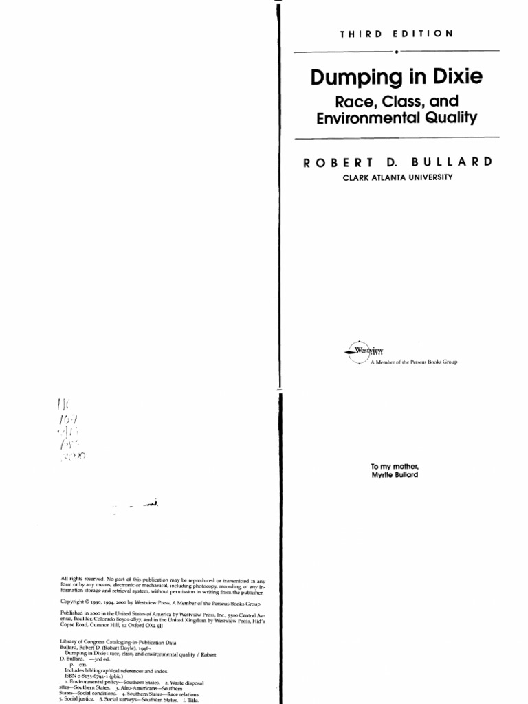 Dumping In Dixie Race Class And Environmental Quality Third Edition Pdf Coping Psychology Environmentalism