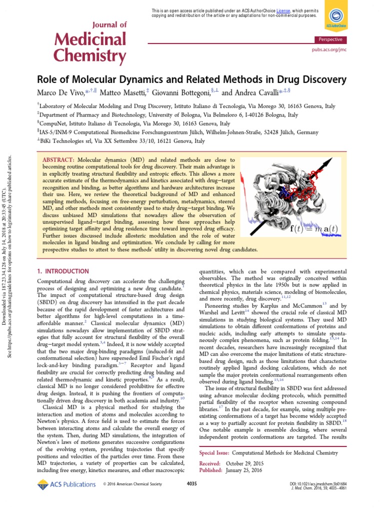 2016 Vivo Role of Molecular Dynamics and Related Methods in Drug
